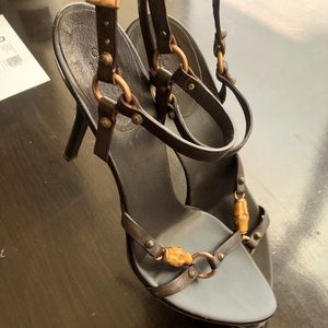 Authentic GUCCI Chocolate Brown, Strappy Stiletto Sandals.